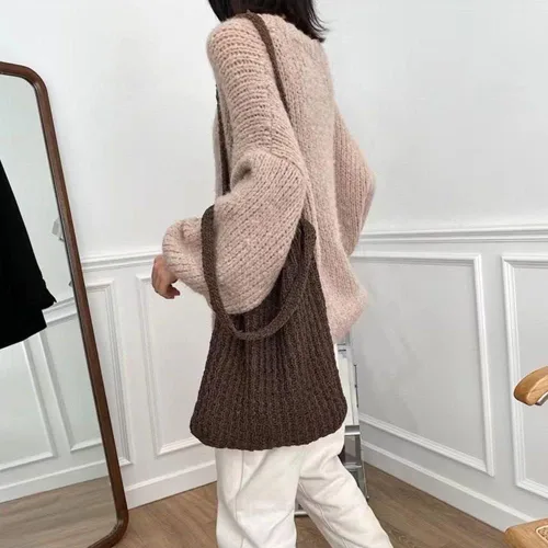 Vista 7 de Bolso de ganchillo de la compra de gran capacidad tejido hueco bolso de punto