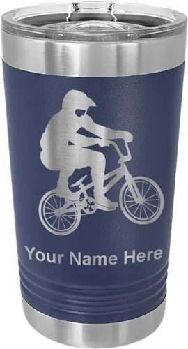 Vista 16 de LaserGram Vaso de pinta aislado al vacío de 16 onzas, conductor BMX, grabado personalizado incluido (negro) Engraved Gift for BMX Rider, Vacuum