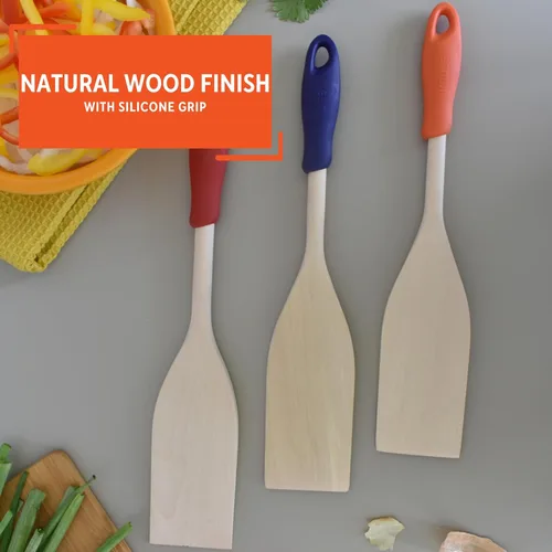 Vista 3 de IMUSA Paleta de madera de 12 pulgadas con agarre de silicona, grande
