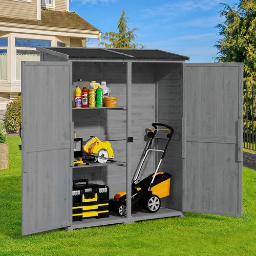 Vista 12 de Gizoon Gabinete al aire libre, techo impermeable, cobertizo de madera con Amarillo