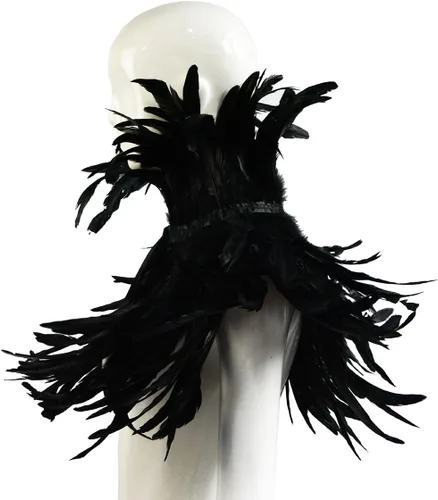 Vista 5 de Homelex, chal de pluma natural negro gótico con cuello de gargantilla