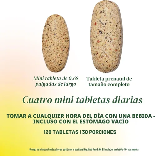 Vista 5 de MegaFood Baby & Me 2 Prenatal Multi Minis - Vitaminas prenatales para mujeres con colina y ácido fólico metílico - Sin gluten, vegetariano