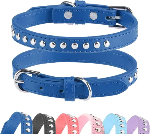 Vista 13 de BINGPET Collar de cuero para perro, cuello con tachuelas, cuello ajustable
