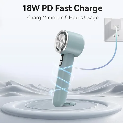 Vista 2 de Ventilador de refrigeración de mano, ventilador portátil de aire acondicionado de 5 velocidades, mini ventilador recargable con USB para mujeres