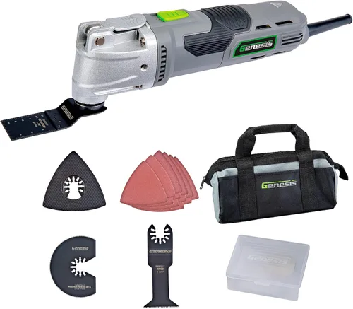 Vista 17 de Genesis GMT15A Herramienta oscilante multiusos de 1.6 amperios y kit de accesorios universales de gancho y bucle de 19 piezas con caja