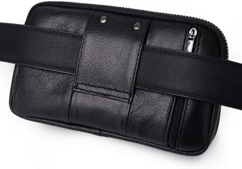 Vista 5 de Hebetag Bolso pequeño de cuero para cinturón de teléfono monedero para hombre funda de bucle paquete de cintura mensajero de viaje bolsa cruzada