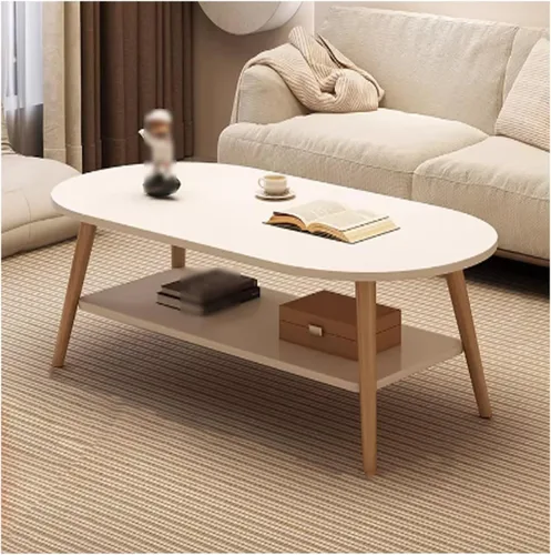 Vista 10 de Modern Coffee Table，2-Tier Oval Coffee Table with Storage,Double Layered Wooden Coffee Tables,mesa De Centro para Sala，for Apartments Tea