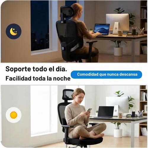 Vista 8 de Silla ergonómica de escritorio de oficina, silla de computadora de malla transpirable con respaldo alto, soporte lumbar 3D, reposacabezas 2D