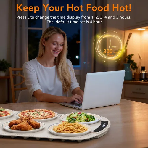 Vista 4 de Alfombrilla de calentamiento de alimentos Electactic, calentamiento rápido de 10s de silicona con temperatura ajustable de 7 niveles (hasta 212℉)