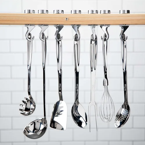 Vista 6 de All-Clad Juego de utensilios de cocina especializados de acero inoxidable, herramientas de cocina para voltear, plateado (paquete de 4)