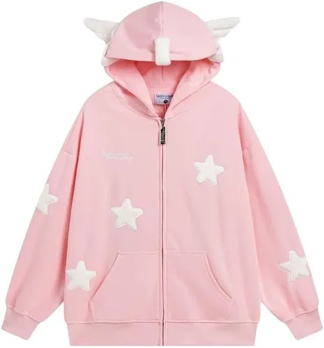 Vista 8 de grhaat Kawaii Angel Wings Star Sudadera con capucha Y2k Anime japonés cremallera Harajuku Casual Sudadera Cutecore Diseñador Streetwear