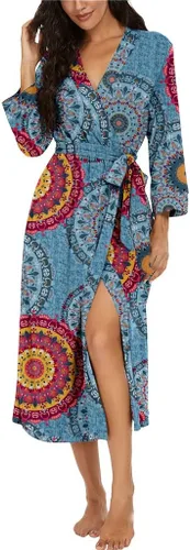 Vista 56 de VINTATRE Bata tipo kimono para mujer, bata larga de punto, ligera, suave, ropa de dormir con cuello en V, casual, ropa de descanso para mujer Verde