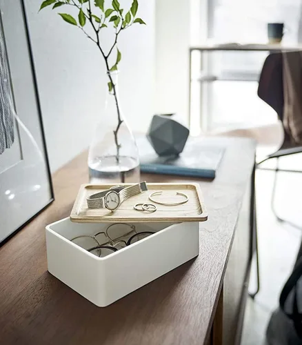 Vista 3 de Yamazaki Caja de accesorios Home Polystone Organizador de joyas, tamaño único, ceniza