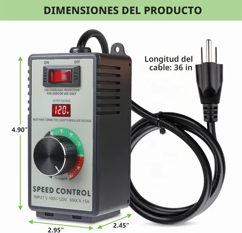Vista 5 de Controlador de Velocidad de Motor de CA 120V 15A Máx - Controlador de Velocidad Variable y Control de Velocidad de Ventilador con Protección contra