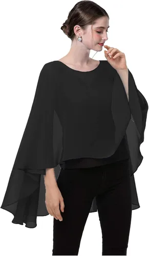 Vista 5 de Baoqiya Capa de gasa transparente capelets larga poncho para mujer talla grande