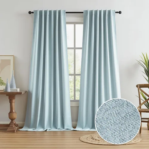 Vista 38 de KEQIAOSUOCAI - Cortinas opacas naturales de 108 pulgadas de largo, cortinas modernas con pestaña trasera, paneles plisados para sistema de cortina