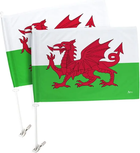 Vista 68 de Paquete de bandera de coche de la Copa del Mundo 2022 de Gales, bandera americana para carros, decoración de automóviles, pancarta pequeña