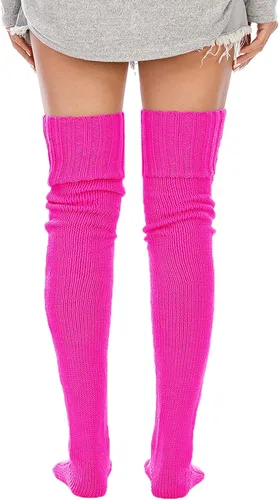 Vista 3 de SherryDC Calcetines altos de punto trenzado para mujer, medias de invierno extra largas sobre la rodilla