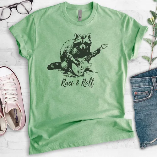Vista 2 de Racc & Roll Shirt, Camiseta unisex para hombre, camiseta de mapache divertido, diseño de mapache