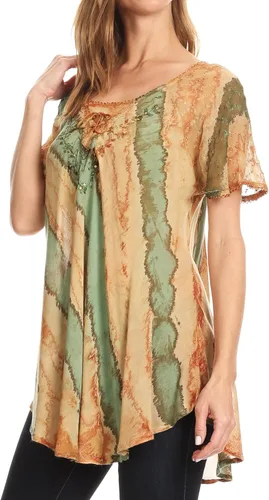 Vista 3 de Sakkas Valencia Tie Dye - Camiseta de manga casquillo con cordón adornado y cuello redondo