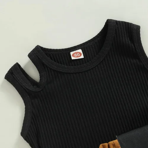 Vista 16 de Adobabirl Conjunto de ropa de verano para niña pequeña, sin mangas, acanalada, top halter y pantalones cortos, ropa de moda para niños con cinturón