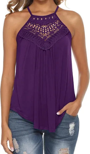 Vista 22 de Bluetime Halter Tops Women Sleeveless Crochet Flowy Cute Summer Tank Tops Negro