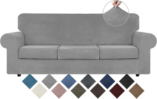 Vista 32 de WEERRW 4 Piezas Fundas de Terciopelo de Alta Elasticidad para Sofá de 3 Cojines Fundas de Sofá, Protector de Muebles Lavable con Parte Inferior