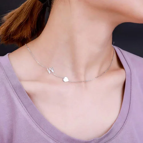 Vista 5 de AILIN Collar personalizado con inicial lateral de plata de ley 925, alfabeto personalizado 26 A-Z, colgante de letras de la A a la Z, regalos
