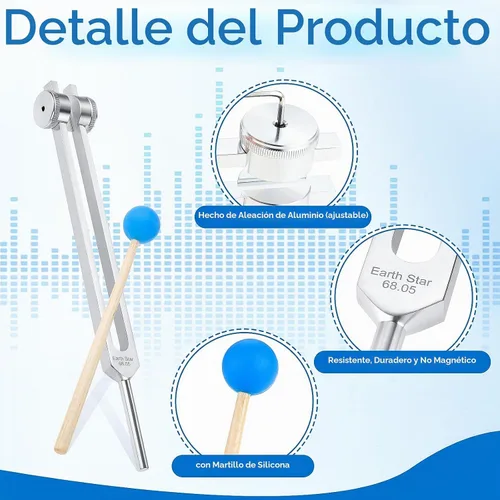 Vista 3 de 68.05 Solfeggio Tuning Fork para curación, con bolsa de martillo