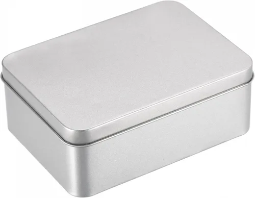 Vista 7 de uxcell Caja de Lata de Metal, 3.54" x 3.54" x 2.17" Recipientes Rectangulares Vacíos de Hojalata con Tapas, Tono Plateado, para Organizador