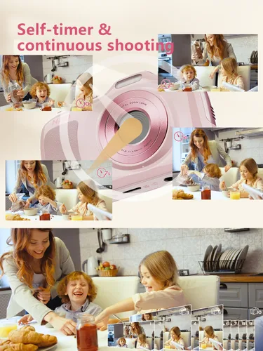 Vista 8 de Cámara digital True 64MP 4K - Zoom 16X de enfoque automático, con modo belleza y macro, tarjeta TF de 32GB, cámaras de videoblogs compactas y Rosa