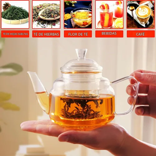 Vista 4 de CNGLASS Tetera de vidrio con infusor extraíble, 20 onzas (20.3 fl oz) de vidrio transparente para tetera apta para estufa, tetera de vidrio
