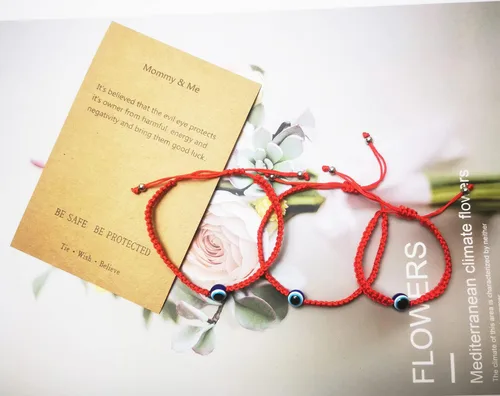 Vista 2 de Pulsera contra el mal de ojo ajustable de cuerda roja de la suerte, pulsera de protección de la cábala para mamá y yo, juego de pulseras a juego