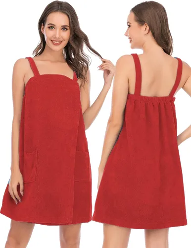 Vista 42 de Veseacky Toalla de baño para mujer con bolsillo, bata de spa ajustable y diadema facial