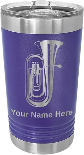 Vista 16 de LaserGram Vaso de pinta aislado al vacío de 16 onzas, tuba, grabado personalizado incluido (negro) Engraved Gift for Tuba Players, Vacuum