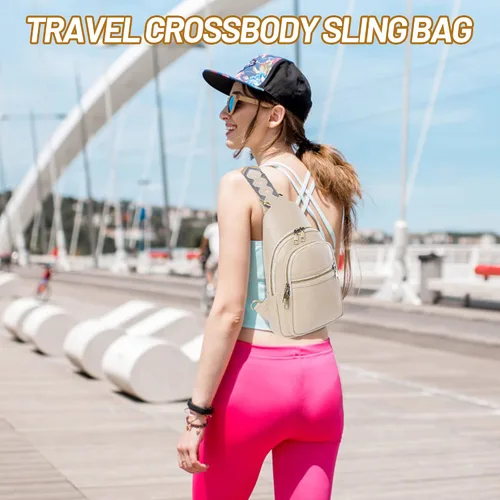 Vista 6 de Bolso bandolera para mujer, de piel sintética, bolso bandolera pequeña, mochila cruzada multiusos para el pecho, para mujer, ciclismo