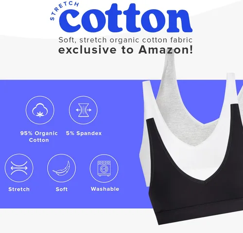 Vista 3 de MeUndies Brasier elástico de algodón orgánico con cuello en V, cómodo bralette para mujer, sin aros, tela exclusiva de Tienda