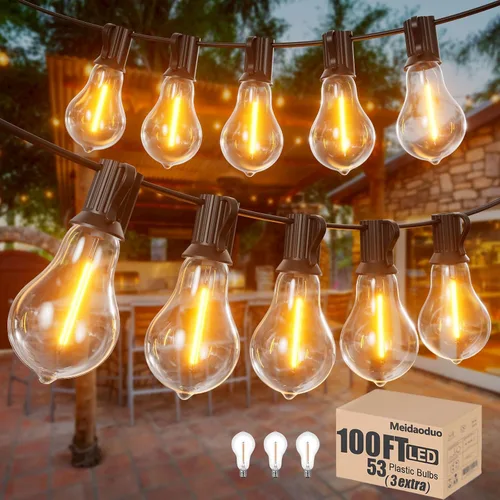 Vista 7 de 200 pies de luces de cadena LED al aire libre Edison para exteriores, impermeables, 2200K, luces de patio con 104 bombillas de plástico