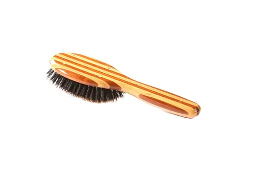Vista 4 de Bass Cepillos Cepillo para el cabello Shine & Condition Cerdas naturales FIRM Mango de bambú puro Ovalado pequeño Acabado a rayas