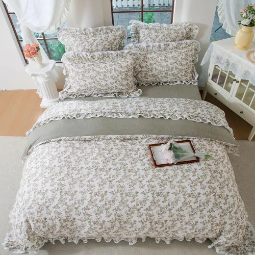 Vista 24 de FADFAY Juego de funda de edredón con estampado floral de roseta, juego de ropa de cama de encaje con volantes para niñas, 3 piezas