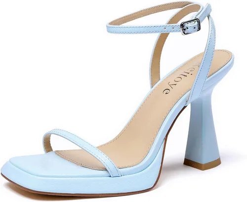 Vista 10 de Reitoye Tacones de tiras para mujer, con plataforma, tacones altos y gruesos, sandalias de tacón cuadrado con puntera abierta, correa de tobillo