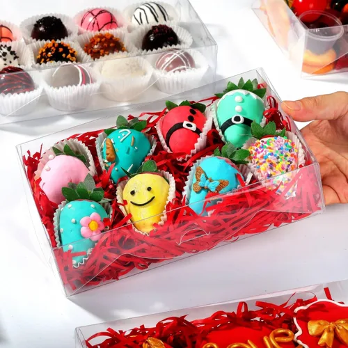 Vista 4 de Paquete de 10 Cajas Completamente Transparentes para Fresas Cubiertas de Chocolate 8x5x2 Pulgadas Cajas para Galletas Cajas para Mini Pasteles Bundt