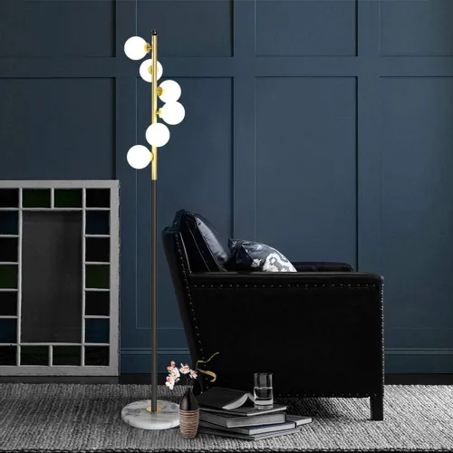 Vista 4 de Hsyile Lighting KU300205 Lámpara de pie creativa moderna y elegante con pantalla de cristal blanco y base de mármol para sala de estar, dormitorio