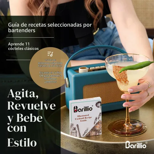 Vista 7 de Barillio Black Mixology - Kit de barman con soporte, juego de coctelera con soporte de bambú, coctelera Boston, Mojito Muddler y cuchara mezcladora