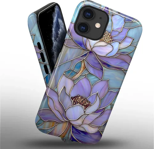 Vista 2 de ZHEGAILIAN Funda para iPhone 11, carcasa dura a prueba de golpes + silicona suave 2 en 1 híbrida, parachoques a prueba de caídas - Vidrio manchado
