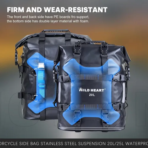 Vista 3 de Bolsa lateral para motocicleta WILD HEART de acero inoxidable, bolsa impermeable con suspensión, bolsas de sillín, 20L/25L, bolsa impermeable