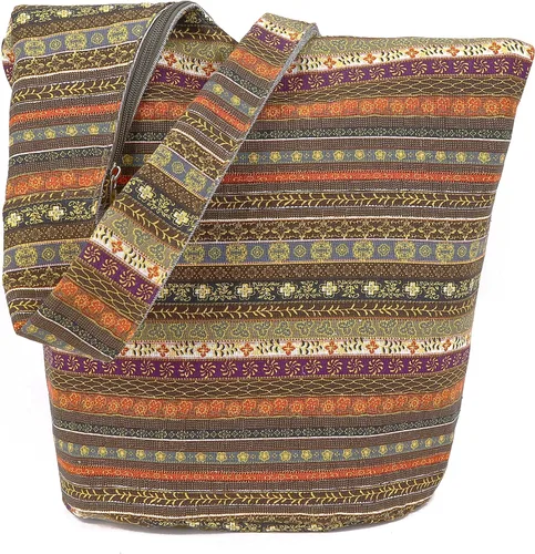 Vista 8 de Bolsa de hombro para mujer, de lona en estilo hippiebohemio para llevar cruzada al hombro, disponible en diferentes colores y estampados
