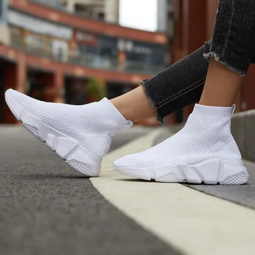 Vista 3 de CHUI Tenis de moda para niños, zapatos de calcetín para niñas, zapatos altos sin cordones para niños