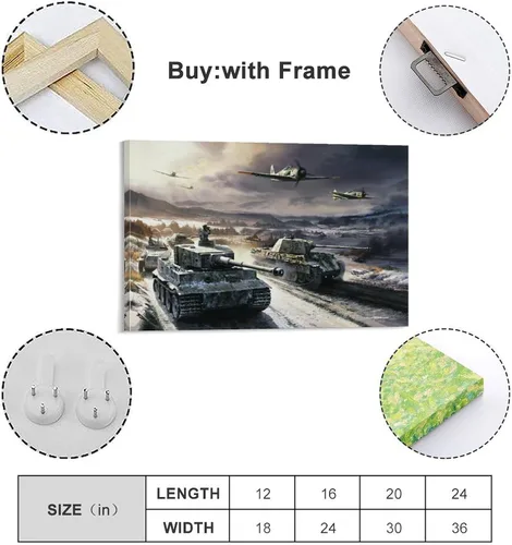 Vista 3 de Retro Posters of World War II Tanks And Aircraft Wall Art Paintings Canvas Wall Decor Home Decor Living Room Decor Aesthetic 12x18inch(30x45cm)