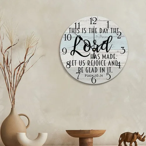 Vista 5 de Reloj de pared con versículo bíblico, con cita religiosa, reloj de madera, texto inspirador cristiano, reloj de madera rústico personalizado